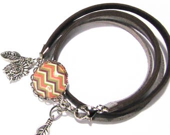 Bracelet cabochons "zig zag" pattern, Indian and feather