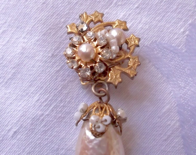 Miriam Haskell Baroque Pearl Earrings, Vintage Clip Earrings, Seed Pearls and Rose Montees