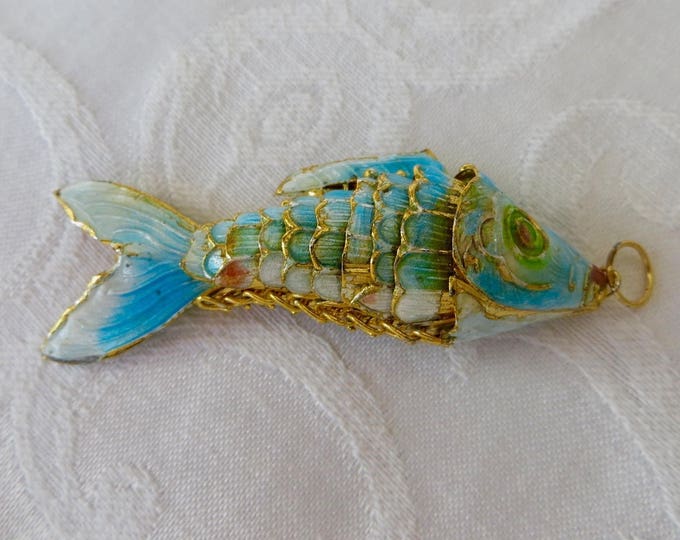 Japanese Koi Fish Pendant, Reticulated Enamel Fish, Vintage Asian Export Jewelry