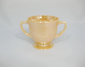 Peach Lustre Open Sugar Bowl, Fire King Laurel Peach Luster Sugar Bowl