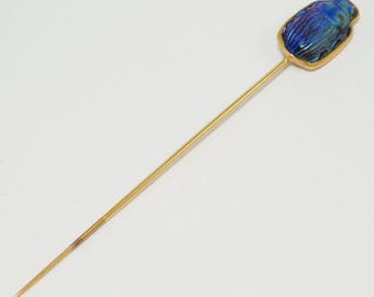 18K Tiffany Favrile Iridescent Scarab Beatle Hat Pin Or Stick Pin