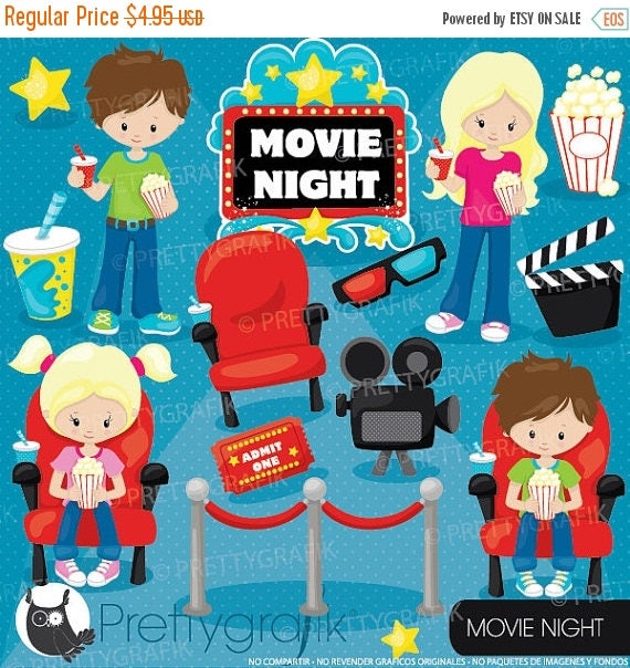 80% OFF SALE Movie night clipart, clipart commercial use, vector graphics, digital clip art, images - CL920 Il_570xn