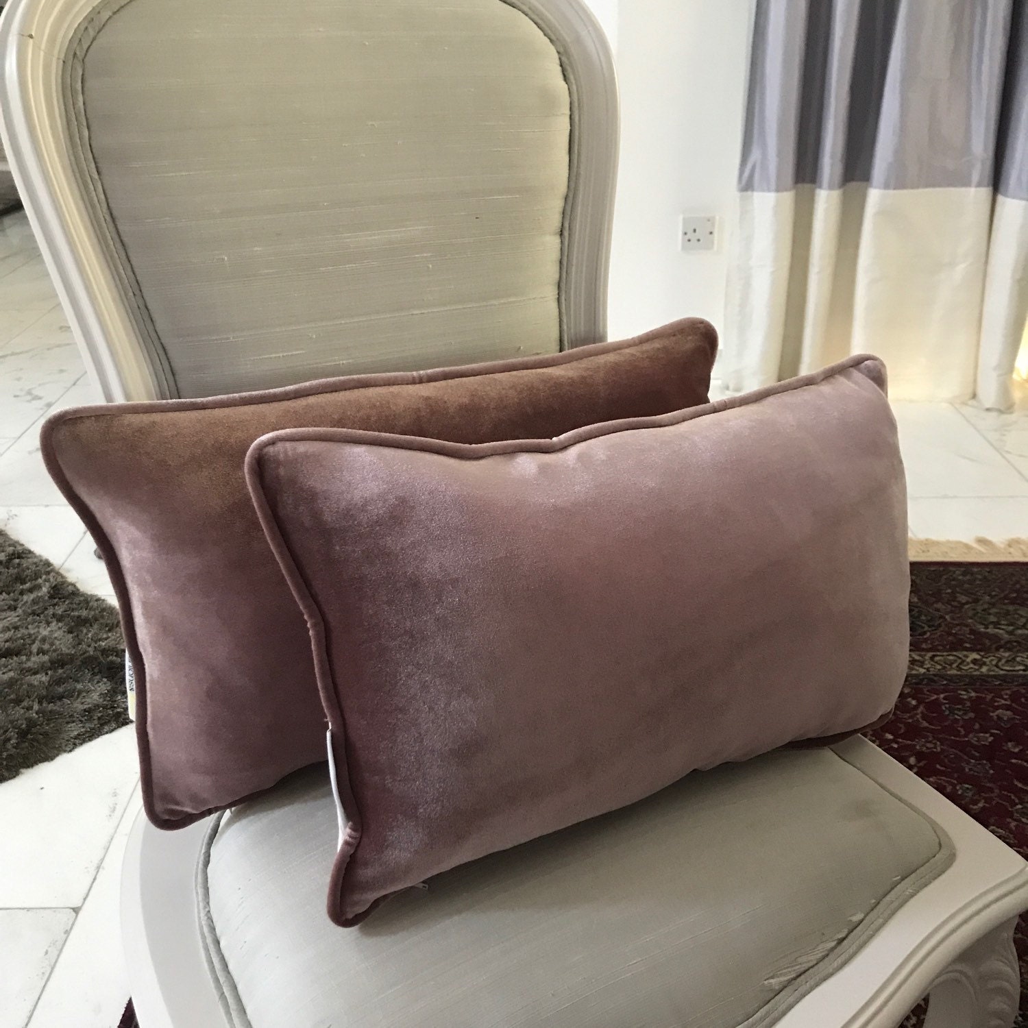 Velvet Baby Blue Pillow Cover Cushion Cover with Navy Blue