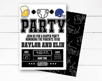 Beer and Diaper Party Invitation, Football and Diapers, Baby Shower Invitation, Couples Shower Invitation, Football Theme, DIY or Printed