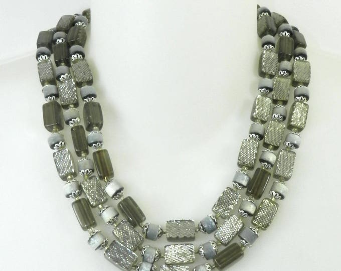 1950s Necklace, Vintage Gray 50s Necklace, 50s Jewelry Jewellery, Japan Signed Necklace, Japan Jewelry Jewellery, gift for her
