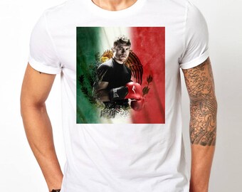Canelo Alvarez with Flag Boxing Mens Graphic T- Shirt - Tee - Free Shipping