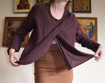 Brown Gauzy Criss Cross Top