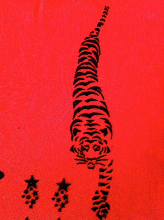 LARGE Black Flocked Velvet TIGER IronOn Transfer Motif 21cm