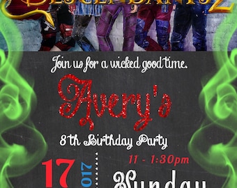 DESCENDANTS 2 INVITATION, Descendants 2 Invite, Evie, Mal, Princesses, Villans, Invitation, Birthday Invitation, Invite, DIY, Digital File