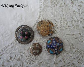 Antique enamel button x 4 for re-purpose