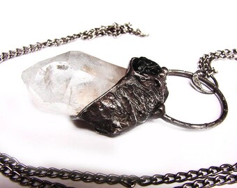 Raw Quartz Black Tourmaline Massive Raw Crystal Necklace Jewelry Gypsy Quartz Jewelry Healing Necklace Pendant Boho Lemurian Crystal Quartz