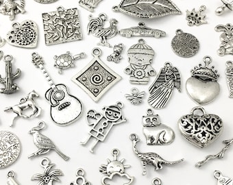 BULK! 50 mix charms,silver tone10mm to 48mm # CH MIX 01