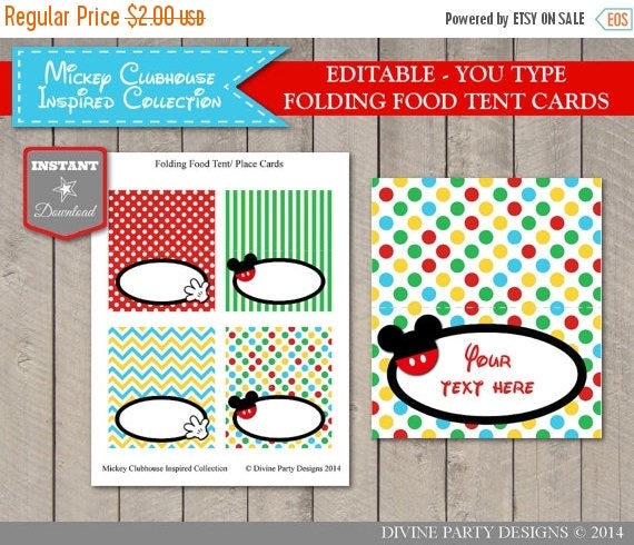 SALE INSTANT DOWNLOAD Mouse Clubhouse Editable Printable Food Tent Cards / Place Cards / You Type Text / Clubhouse Collection / Item #1646 Il_570xn