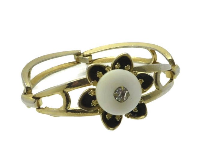 Vintage Coro Bracelet | Enamel Flower Cuff | Black and White Bracelet