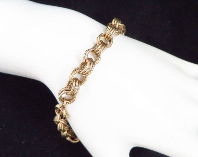 Vintage 12K Gold Filled Charm Bracelet, Triple Chain Link, 7 Inch Length Bracelet, Valentine Gift, Dainty Link Bracelet, Gift Boxed