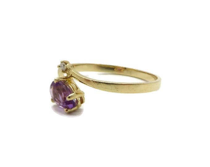 14K Gold Ring, Amethyst & Diamond Ring, 0.25 Carat, Vintage Engagement Ring, February Birthstone, Size 6