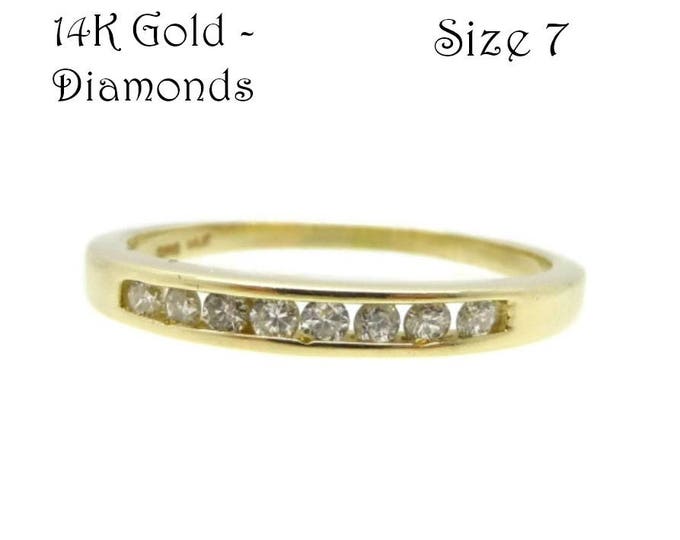 Diamond Wedding Band, 14K Gold Ring, Yellow Gold Diamond 0.16 Carat Ring, Anniversary Ring, Gift for Her, Size 7