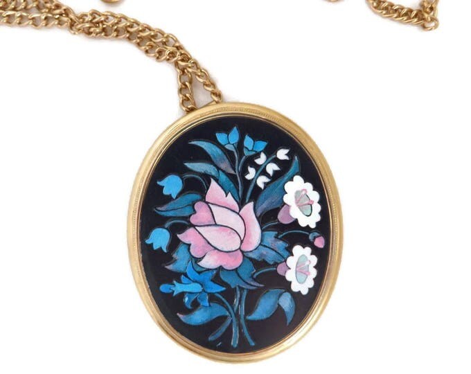 AVON Flower Pendant Necklace - Vintage 1980s Gold Tone Large Pendant Necklace, Gift for Her, Gift Boxed