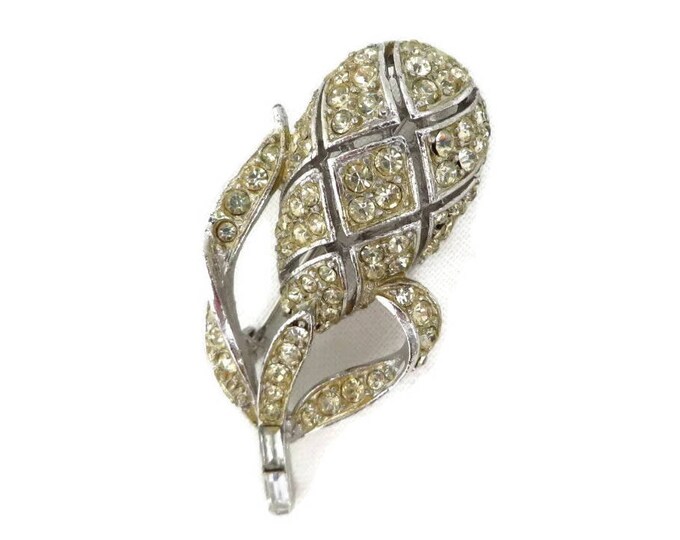 Rhinestone Floral Pin - Vintage Silver Tone Pineapple Style Brooch