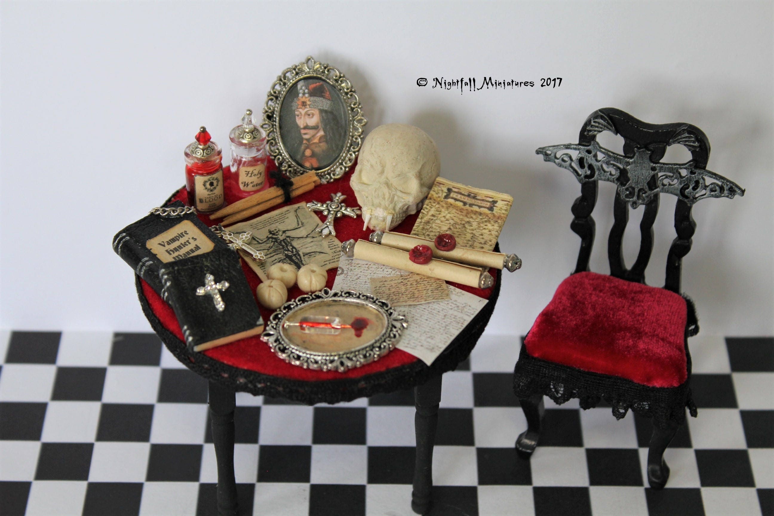 Dollhouse Miniature Gothic Vampire Hunter Slayer Table and