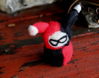 Needle Felted Harley Quinn // Felted People // Fiber Art // Gifts for Her // Merino Wool // Punk // Home Decor // Kawaii