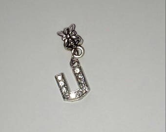 Pendant 1 X Letter U Silver and rhinestone