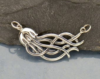 Sterling Silver Jellyfish Pendant,Jellyfish Ocean Pendant,Jellyfish Connector Piece,OceanLink,Silver Jellyfish Necklace Pendant,Fish Charm
