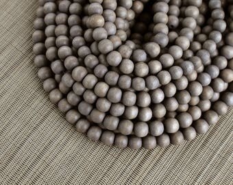 10mm Light Grey Gray Round Wood Beads - Dyed and Waxed - 15 inch strand