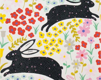 Bunny Run Fabric by Alexander Henry Fabrics with Black Bunny Rabbit 100% cotton