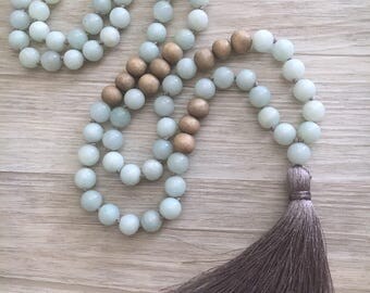 Truth ~ Amazonite Mala ~ 108 Bead, Hand Knotted, Tassel Necklace, Meditation beads, Chakra, Yoga, Long Necklace