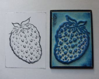 French Rubber Stamp on Metal Back, Ink Stamps, La Fraise, Strawberry. Circa 1950's