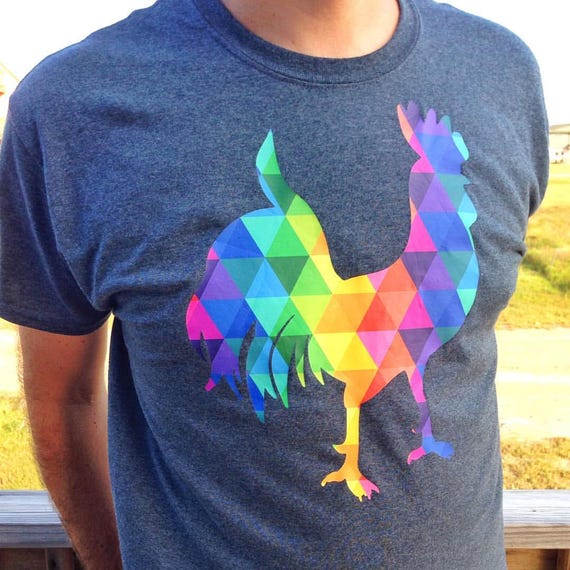 Soft T-shirt with a Colorful Geometric Rooster for a Man or Woman - Choose White or Black in Any Size!