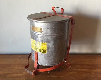 Vintage industrial aluminum rag tin trash can - great patina