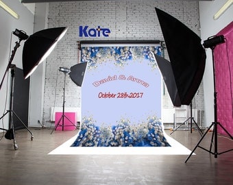 White and Blue Flowers Photography Backdrops Customization Purple Photo Backgrounds for Wedding Studio Props