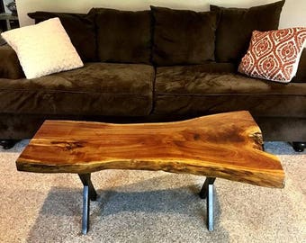 live edge coffee table with metal legs