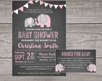 Elephant Baby Shower Invitation Girl - Chalkboard Baby Shower Invitations - Girl - Pink - Elephants - Baby-103
