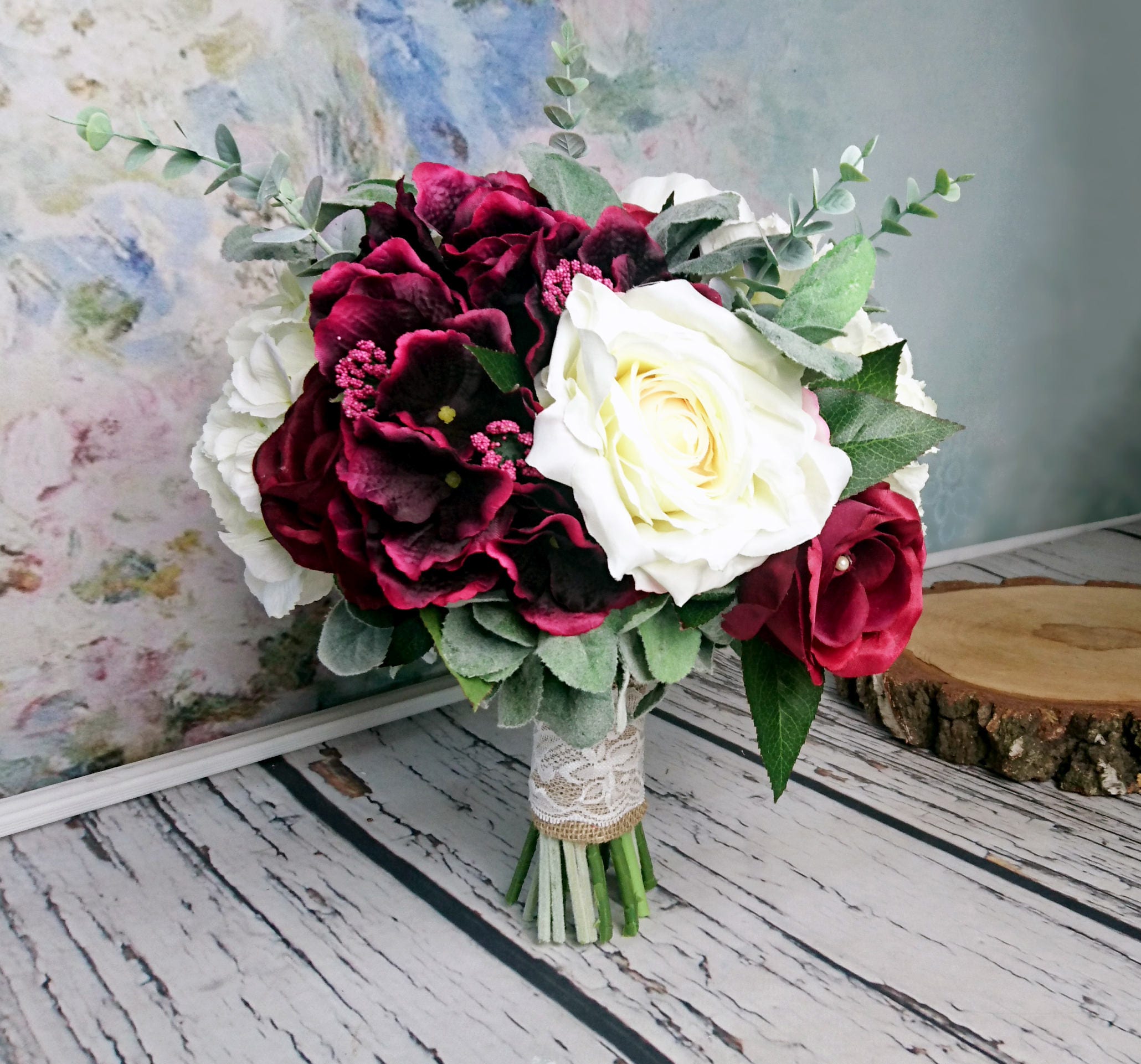 Large Wedding Bouquet Realistic Silk Flowers Burgundy Ivory Dusty Miller Greenery Rose Hydrangea Peony Eucalyptus Elegant Rustic Burlap Lace Large Wedding Bouquet Realistic Silk Flowers Burgundy Ivory Dusty Miller Greenery Rose Hydrangea Peony Eucalyptus Elegant Rustic Burlap Lace