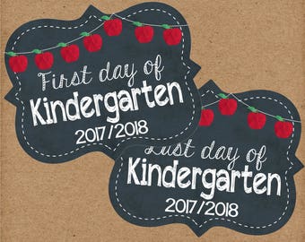 First Day of Kindergarten Sign. Instant Digital Download. Includes First and Last Day Of School Signs. Back to School Signs, Photo Prop