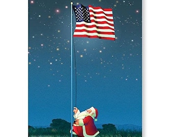 Patriotic Christmas Card - 18 Cards & Envelopes - American Flag - 20064