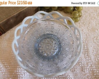 SALE Imperial Glass Blue Opalescent SUGAR CANE Open Lace Bowl