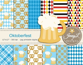 50% OFF Oktoberfest Digital Paper, Beer Clipart, Pretzels for Digital Scrapbooking, Invitations, Planner