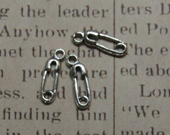 3 charms 12x6mm silver metal safety pin