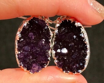 Blue Pink Violet Agate Slice Earrings Gold Gemstone Jewelry
