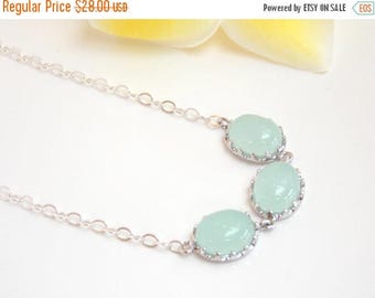 SALE Wedding Jewelry, Mint Necklace, Light Mint, Aqua Green,Sterling Silver, Bridesmaid Gifts, Bridesmaid Pendant,Gifts,Bride Gifts,Friend's