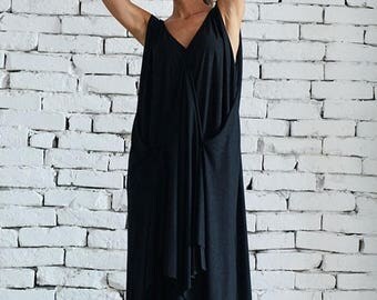 SALE Loose Maxi Black Dress / Oversize Draped Maxi Dress / Casual Asymmetric Dress / Long Black Summer Dress by METAMORPHOZA