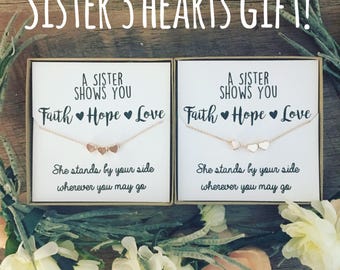 Best friend gift! Or sister gift! Three hearts rose gold or silver necklace! SALE! Free gift wrapping! Best friend gift! Birthday gift!