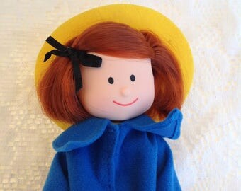 Madeline doll | Poseable | 1994 | New old Stock | Eden Toys | 8" tall | red plaid dress yellow hat blue cape | poseable collectible doll