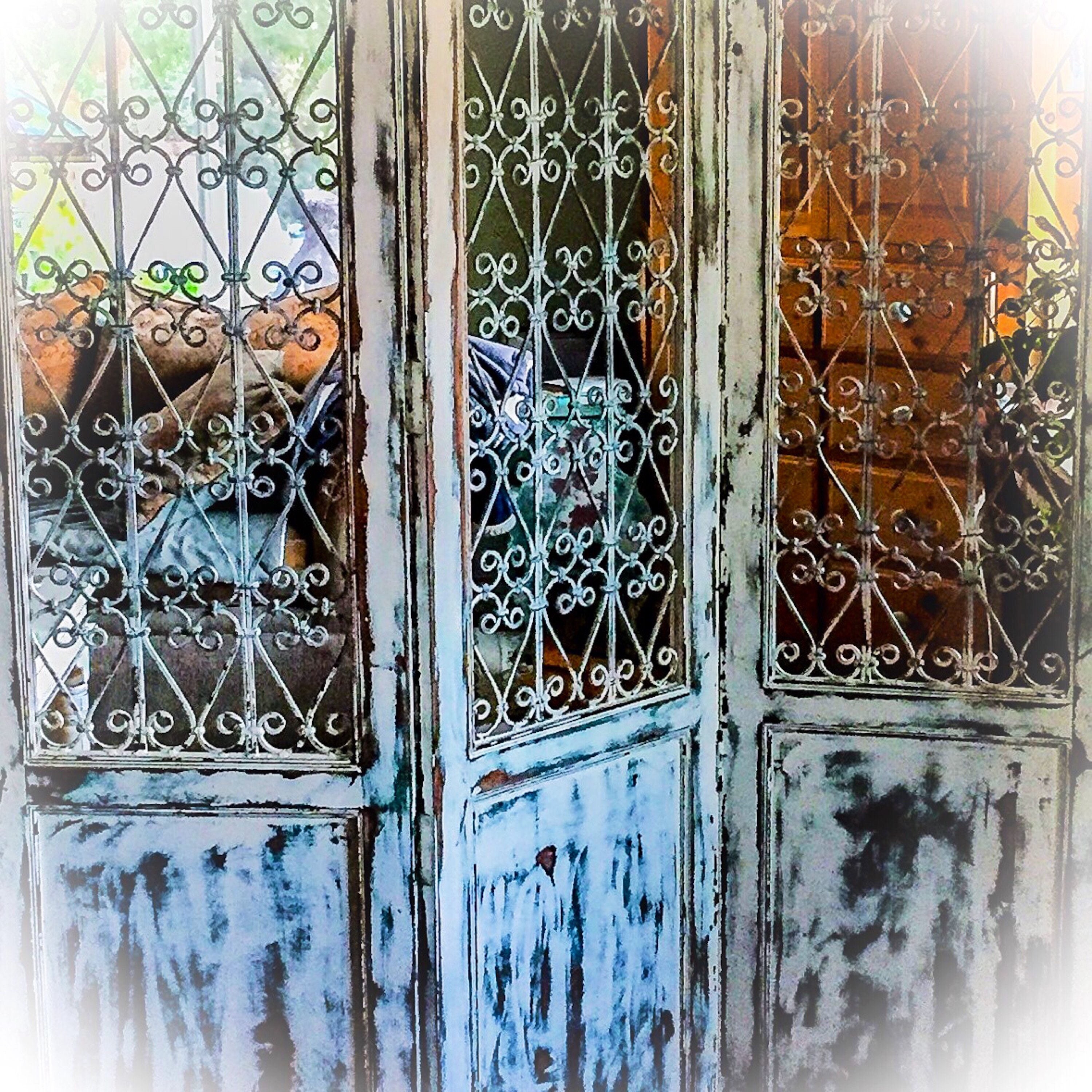 Large Antique Partition solid walnut & wrought iron