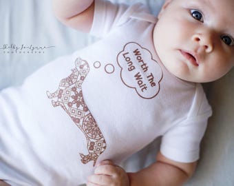 Worth The Wait, Dachshund Clothes, Doxie Baby Clothes, Wiener Dog One Piece, Dachshund Onesie