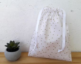 Bag pouch - white with gold dots - fabric by wool flower